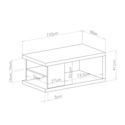 Mesa de centro com prateleira e espaço de arrumação LORA bege/preto