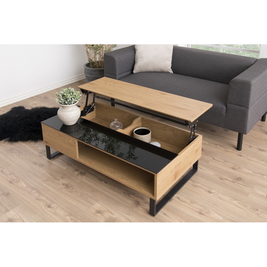 Mesa de centro com tampo elevatório ENZO 110x60 cm preto/carvalho