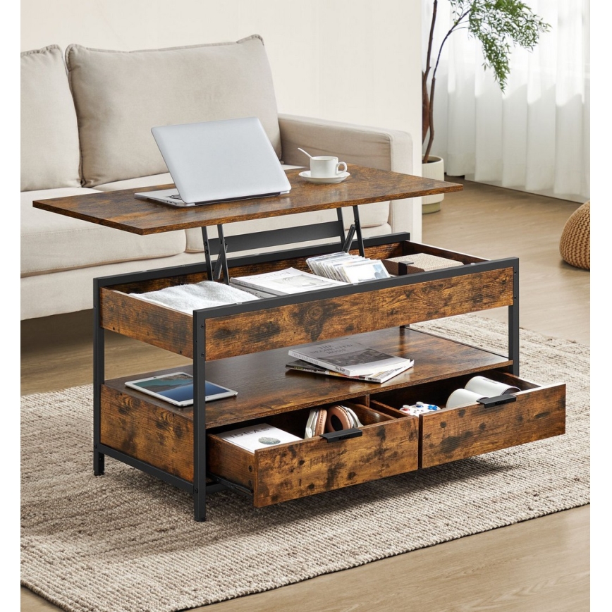 Mesa de centro com tampo elevatório NYRO castanha/preta