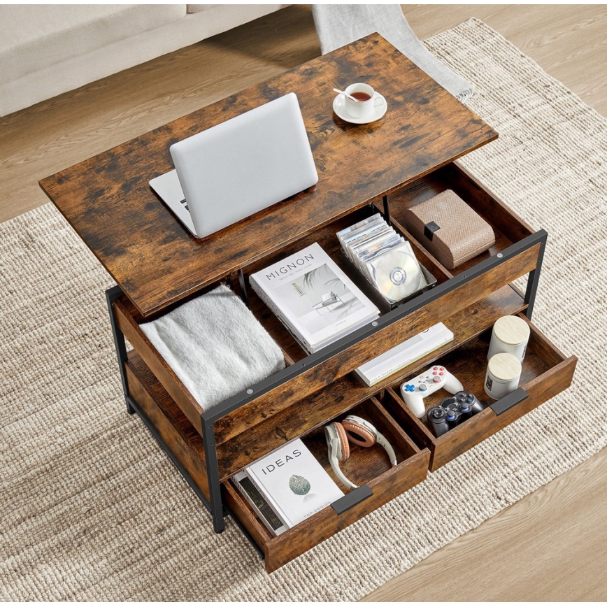 Mesa de centro com tampo elevatório NYRO castanha/preta