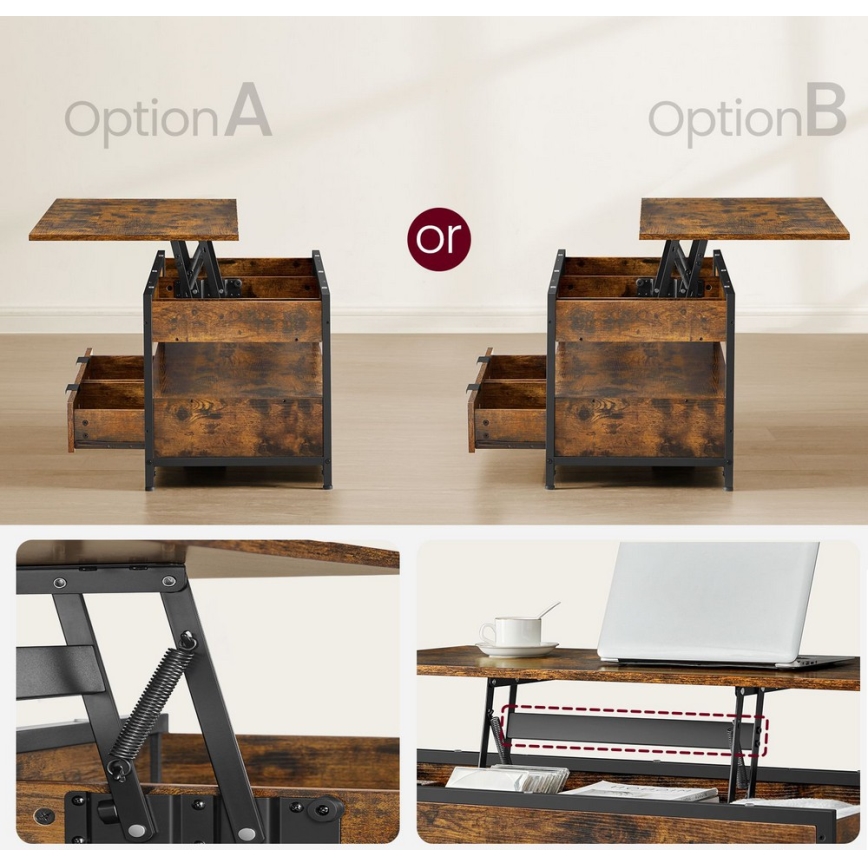Mesa de centro com tampo elevatório NYRO castanha/preta