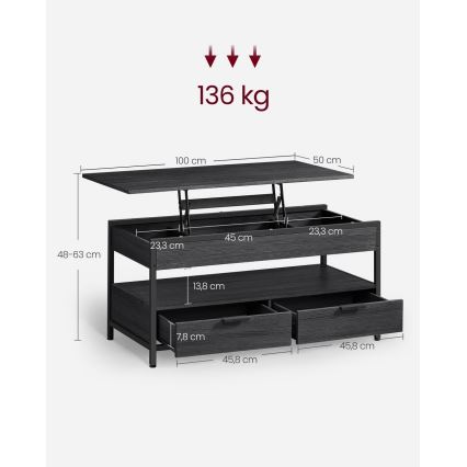 Mesa de centro com tampo elevatório NYRO preta