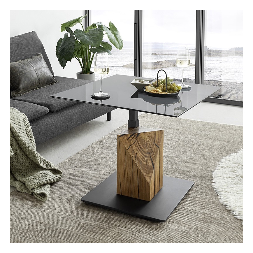 Mesa de centro com tampo elevatório VENTO fumê/carvalho/preto