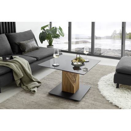 Mesa de centro com tampo elevatório VENTO fumê/carvalho/preto