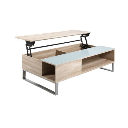Mesa de centro com tampo elevável ENZO 110x60 cm branco/carvalho sonoma