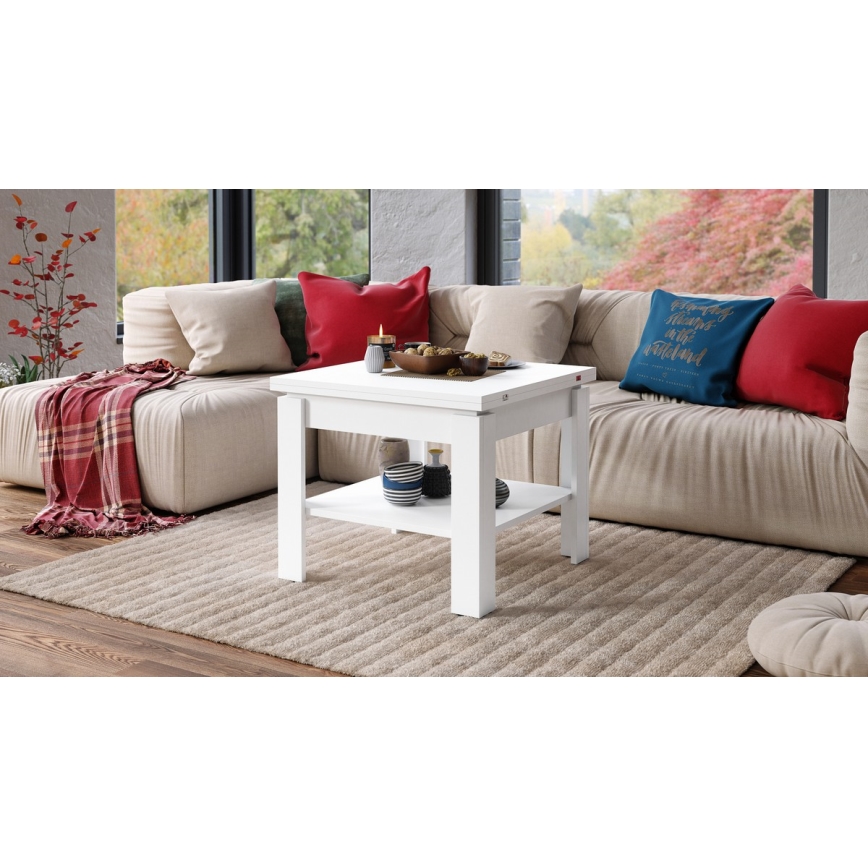 Mesa de centro/jantar extensível com prateleira de arrumação LIA branco