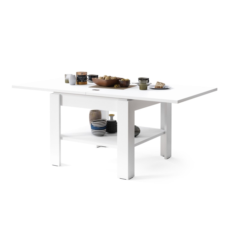 Mesa de centro/jantar extensível com prateleira de arrumação LIA branco