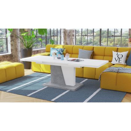 Mesa de centro/jantar extensível com tampo elevatório NINO branco/cinza betão