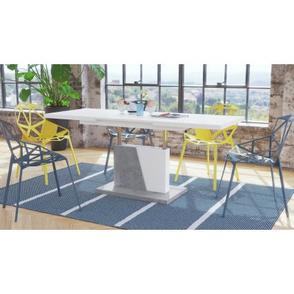 Mesa de centro/jantar extensível com tampo elevatório NINO branco/cinza betão