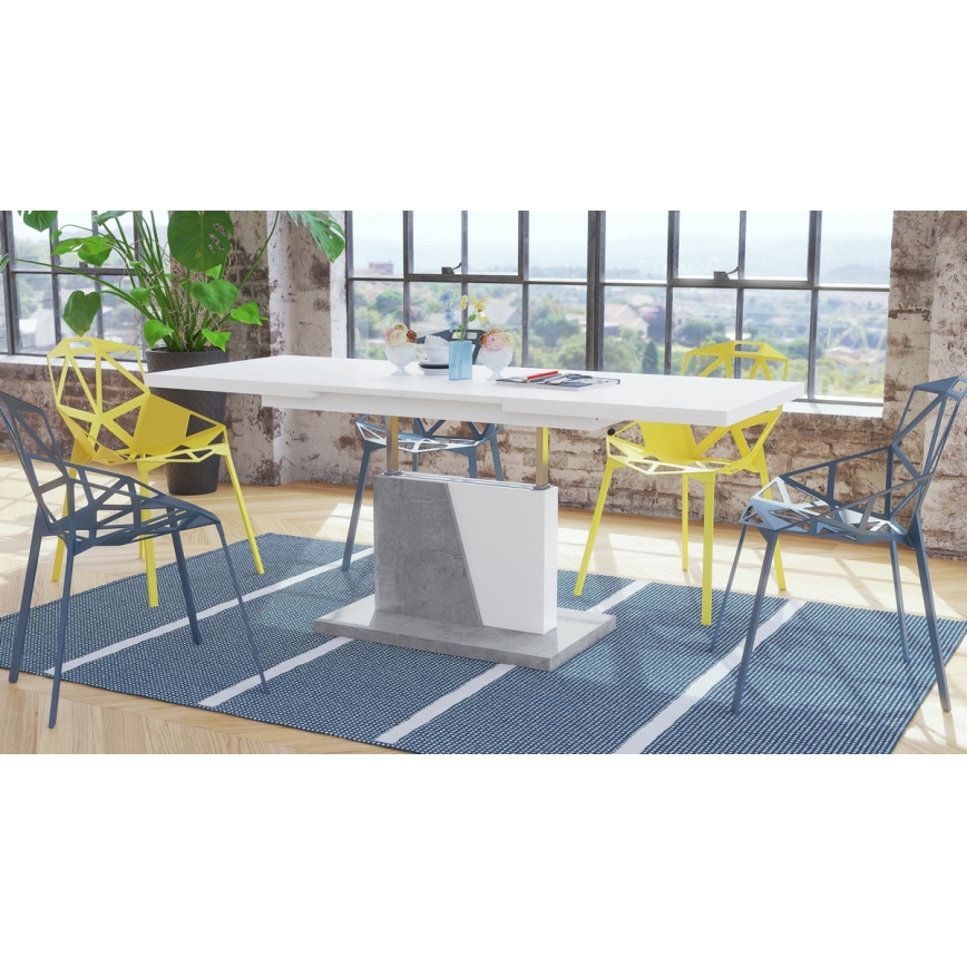 Mesa de centro/jantar extensível com tampo elevatório NINO branco/cinza betão