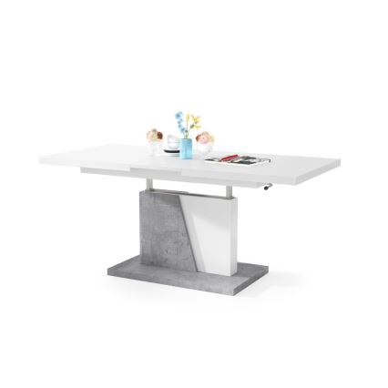 Mesa de centro/jantar extensível com tampo elevatório NINO branco/cinza betão
