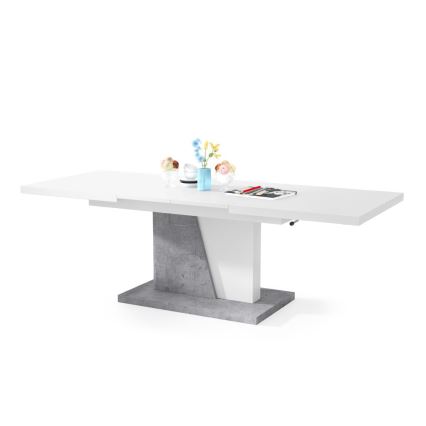 Mesa de centro/jantar extensível com tampo elevatório NINO branco/cinza betão