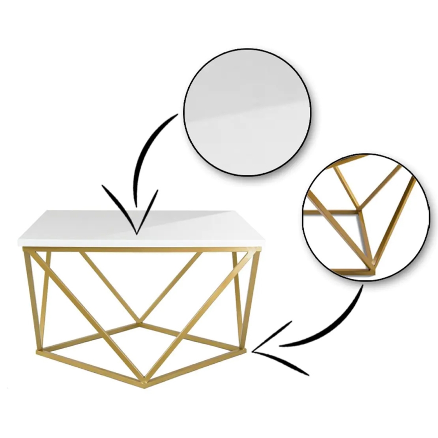 Mesa de centro CURVED 62x62 cm latão/branco