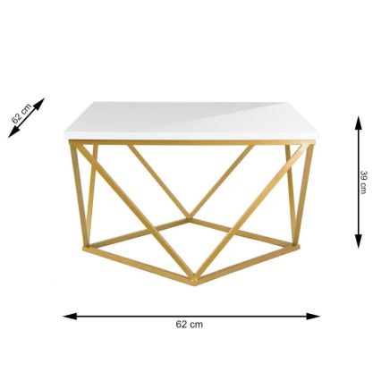 Mesa de centro CURVED 62x62 cm latão/branco