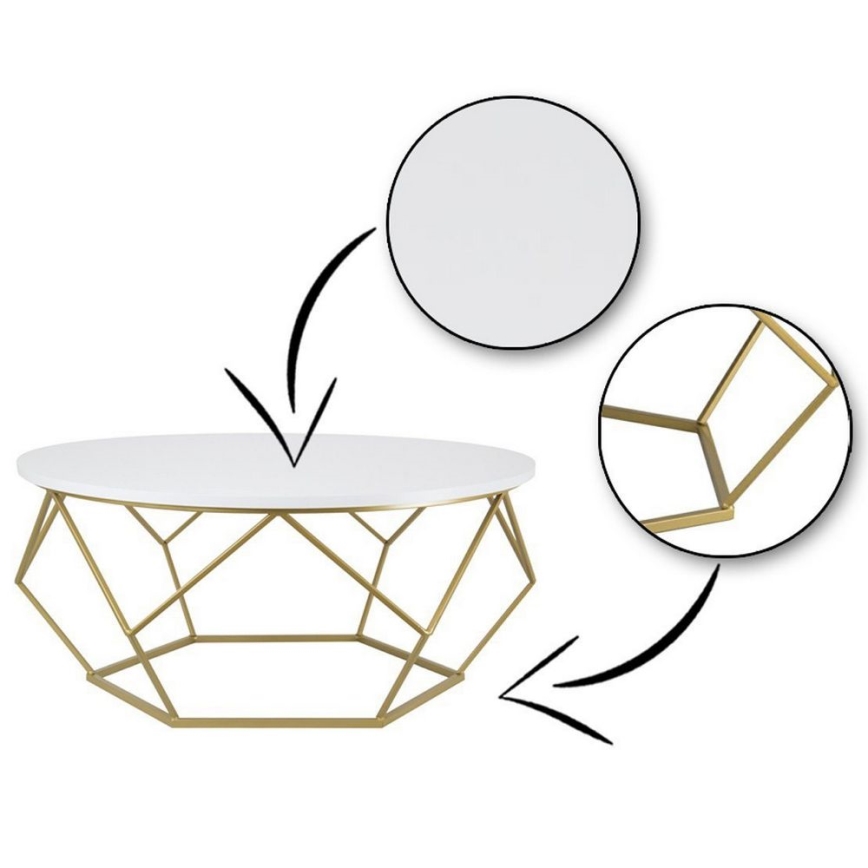 Mesa de centro DIAMOND 41,5x90 cm dourado/branco