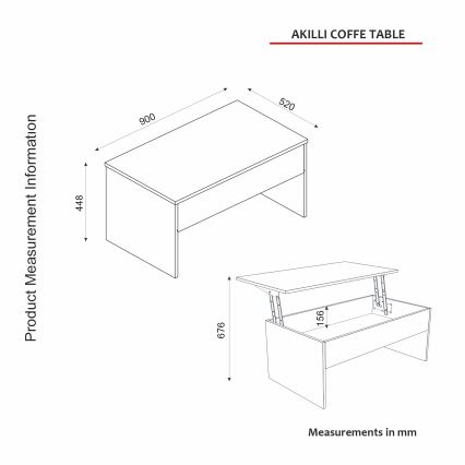 Mesa de centro dobrável AKILLI 44,8x90 cm branco