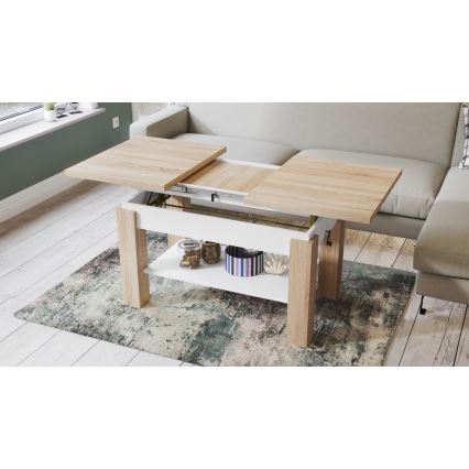 Mesa de centro e de jantar extensível com prateleira ADONIS carvalho sonoma/branco