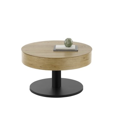 Mesa de centro ELEMENT com tampo elevatório, diâmetro 75 cm, carvalho/preto