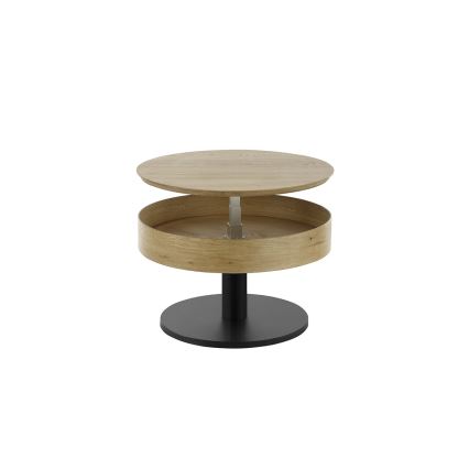 Mesa de centro ELEMENT com tampo elevatório, diâmetro 75 cm, carvalho/preto