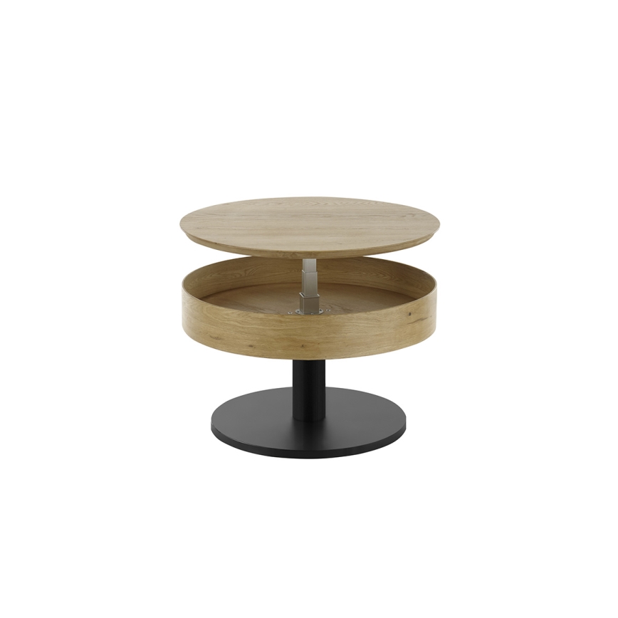 Mesa de centro ELEMENT com tampo elevatório, diâmetro 75 cm, carvalho/preto