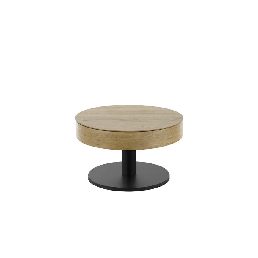 Mesa de centro ELEMENT com tampo elevatório, diâmetro 75 cm, carvalho/preto