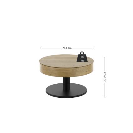 Mesa de centro ELEMENT com tampo elevatório, diâmetro 75 cm, carvalho/preto