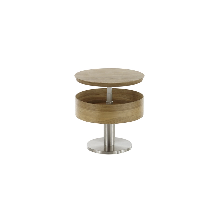 Mesa de centro ELEMENT com tampo elevável, diâmetro 60 cm, carvalho/prata