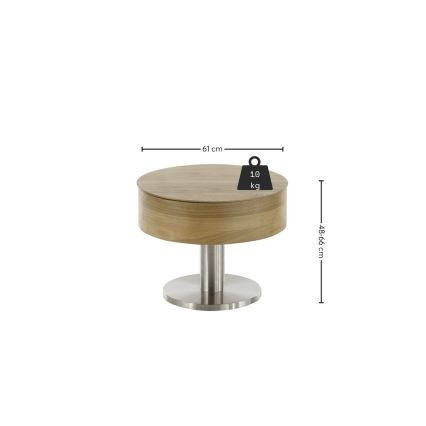 Mesa de centro ELEMENT com tampo elevável, diâmetro 60 cm, carvalho/prata