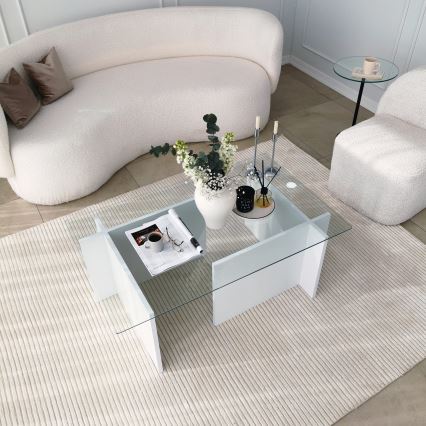 Mesa de centro ESCAPE 40x105 cm branco/transparente