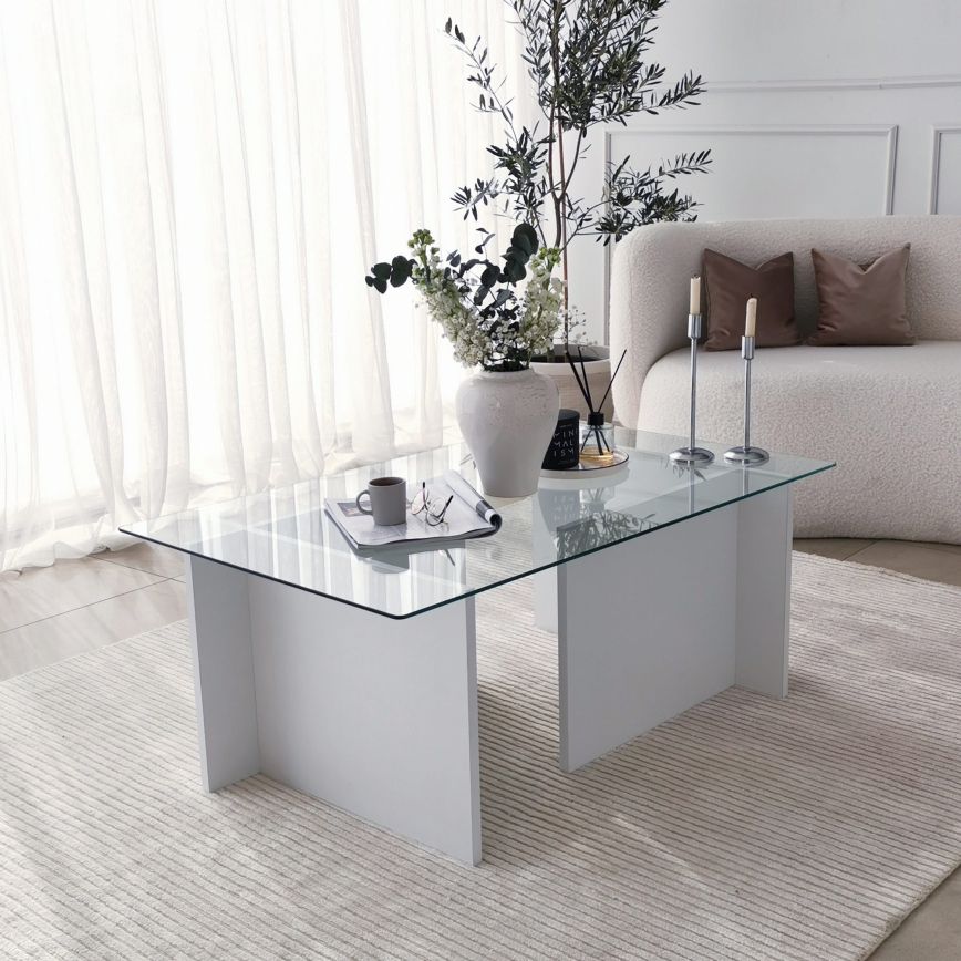 Mesa de centro ESCAPE 40x105 cm branco/transparente