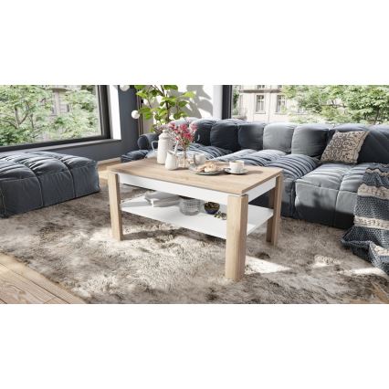 Mesa de centro extensível ADEN com tampo elevatório e prateleira, carvalho sonoma/branco