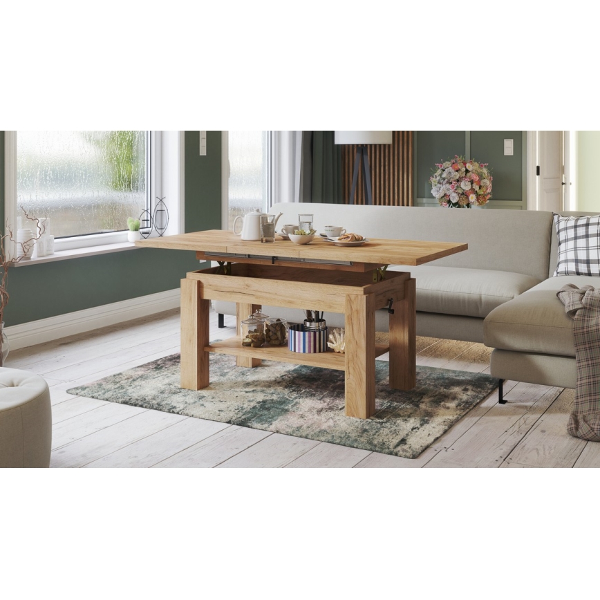 Mesa de centro extensível com prateleira ADONIS 110/150x68 cm carvalho craft