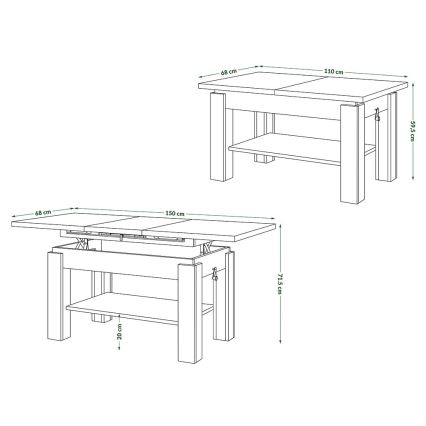 Mesa de centro extensível com prateleira ADONIS 110/150x68 cm carvalho craft