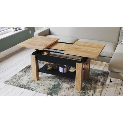 Mesa de centro extensível com prateleira ADONIS 110/150x68 cm carvalho craft/preto