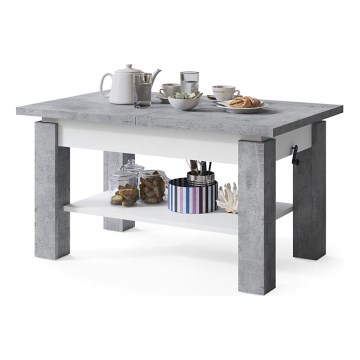 Mesa de centro extensível com prateleira ADONIS 110/150x68 cm cinzento betão/branco