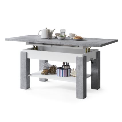 Mesa de centro extensível com prateleira ADONIS 110/150x68 cm cinzento betão/branco