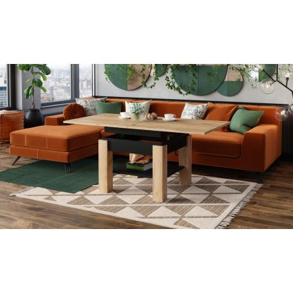 Mesa de centro extensível com tampo elevatório CALEB 75/150x75 cm carvalho craft/preto