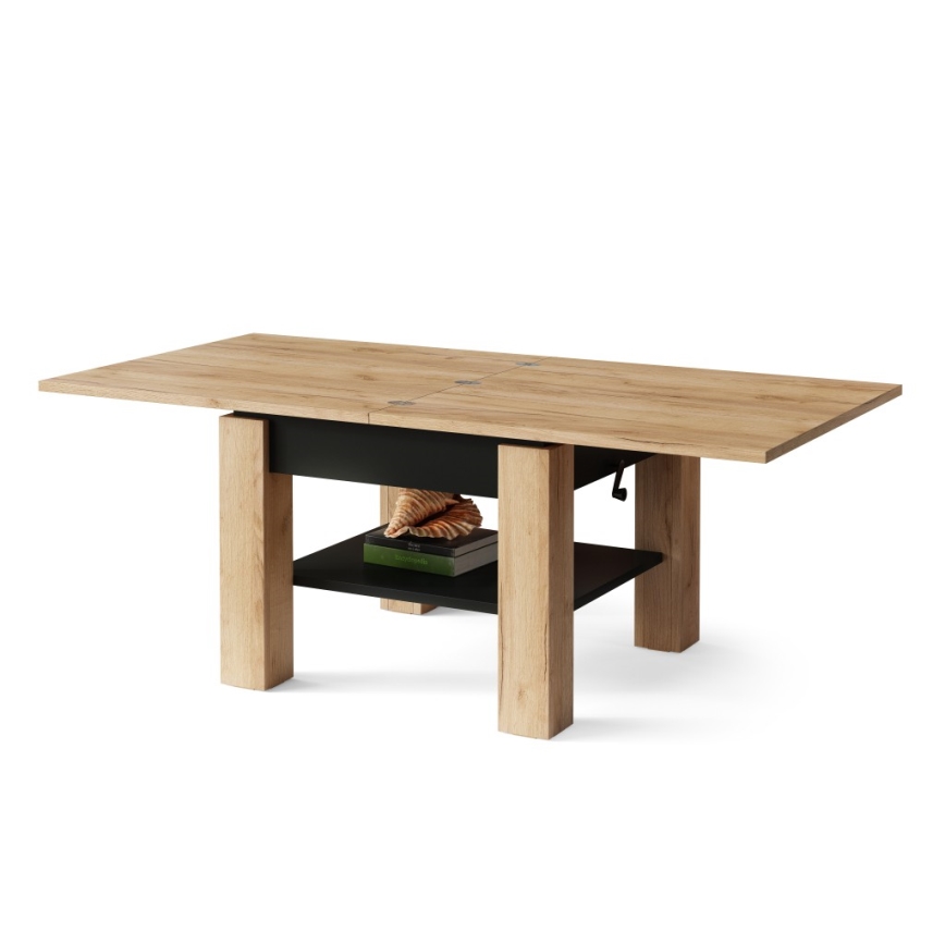 Mesa de centro extensível com tampo elevatório CALEB 75/150x75 cm carvalho craft/preto
