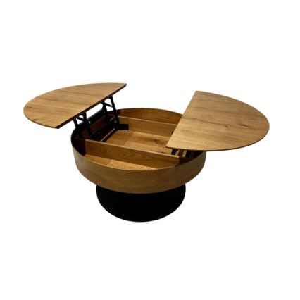 Mesa de centro extensível com tampo elevatório PURE diâmetro 80 cm carvalho/preto
