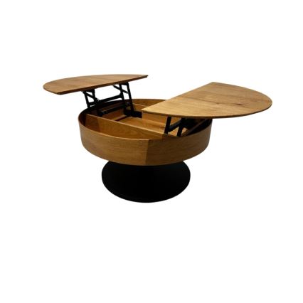 Mesa de centro extensível com tampo elevatório PURE diâmetro 80 cm carvalho/preto