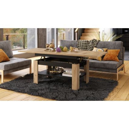 Mesa de centro extensível com tampo elevatório ROY 130/170x65 cm carvalho craft/preto