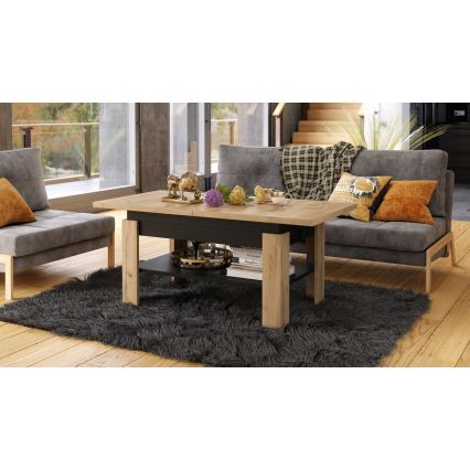 Mesa de centro extensível com tampo elevatório ROY 130/170x65 cm carvalho craft/preto