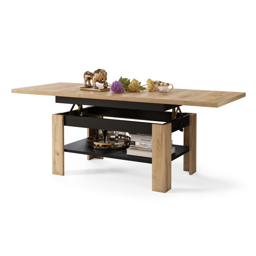 Mesa de centro extensível com tampo elevatório ROY 130/170x65 cm carvalho craft/preto