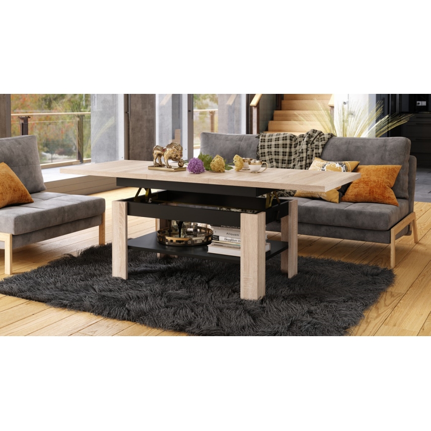 Mesa de centro extensível com tampo elevatório ROY 130/170x65 cm carvalho sonoma/preto
