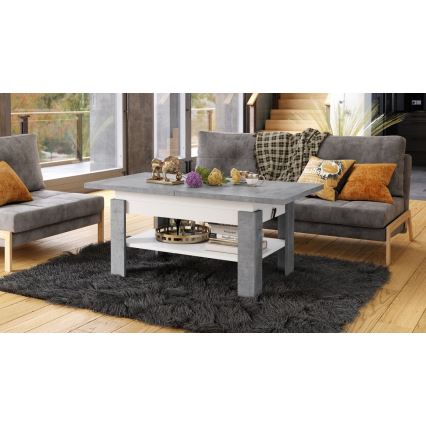 Mesa de centro extensível com tampo elevatório ROY 130/170x65 cm cinzento betão/branco