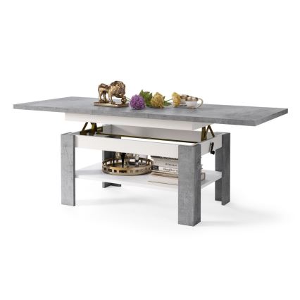 Mesa de centro extensível com tampo elevatório ROY 130/170x65 cm cinzento betão/branco
