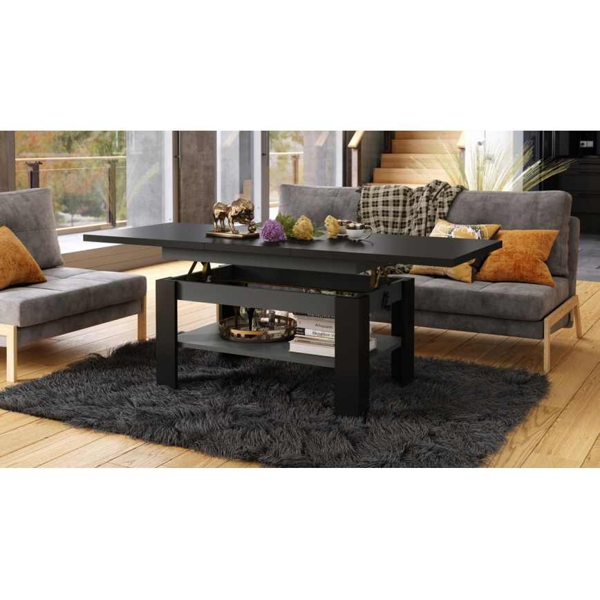 Mesa de centro extensível com tampo elevatório ROY 130/170x65 cm preto/antracite