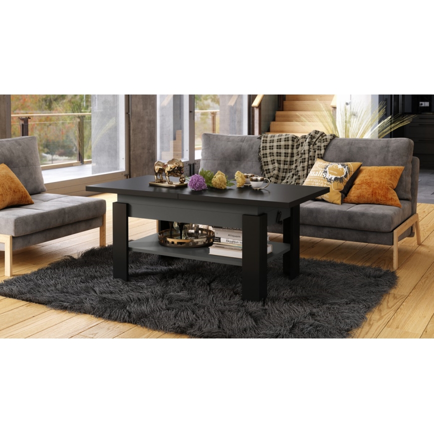Mesa de centro extensível com tampo elevatório ROY 130/170x65 cm preto/antracite