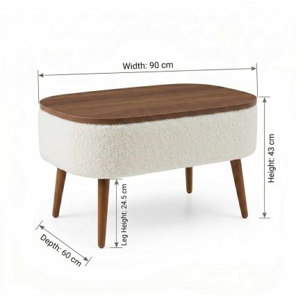 Mesa de centro FELPO 60x90 cm branca/nogueira