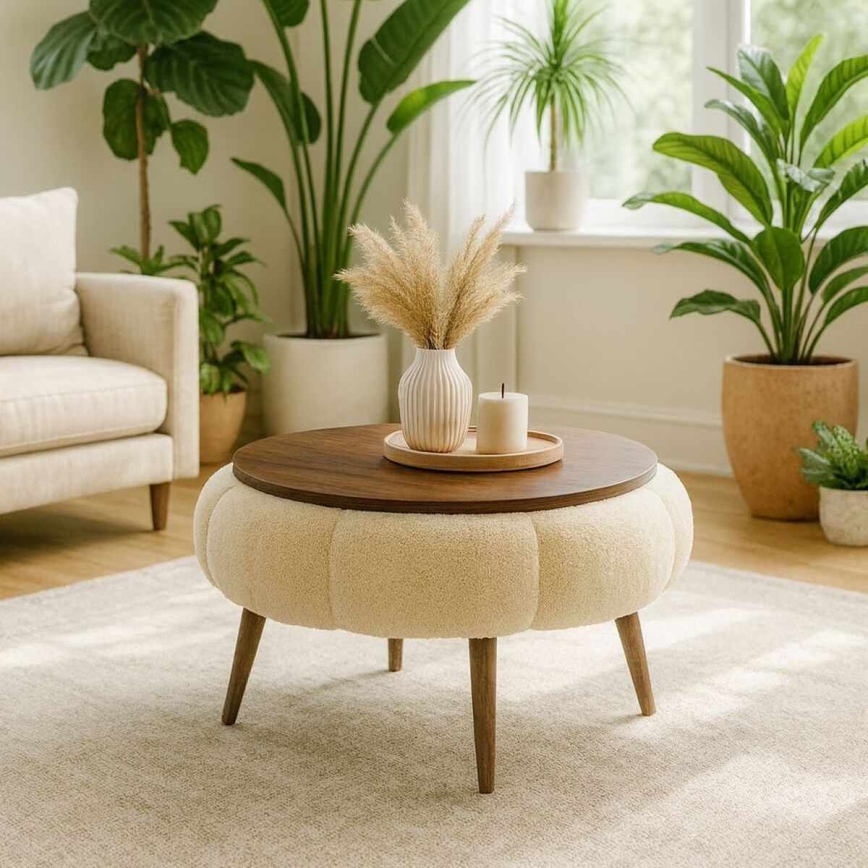 Mesa de centro FELPO diâmetro 45 cm bege/nogueira